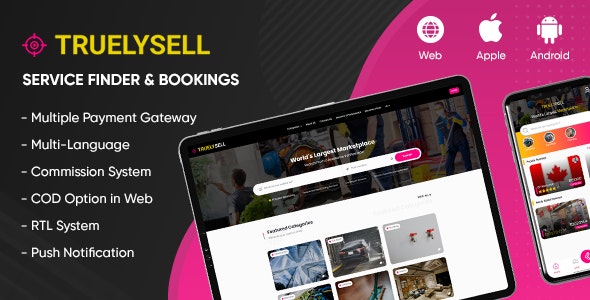 TruelySell v2.0.7 – On-demand Service Marketplace, Nearby Service Finder and Bookings Web, Android and iOS