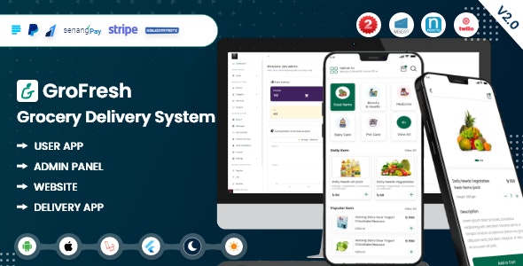 GroFresh v2.0 – (Grocery, Pharmacy, eCommerce, Store) App and Web with Laravel Admin Panel + Delivery App