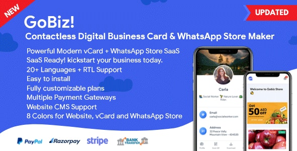GoBiz v4.2.0 – Digital Business Card + WhatsApp Store Maker | SaaS | vCard Builder